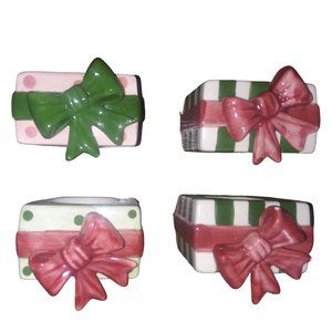 Set of 4 Ceramic Gift Box Napkin Rings Holiday Present/Bow Shape Napkin Rings